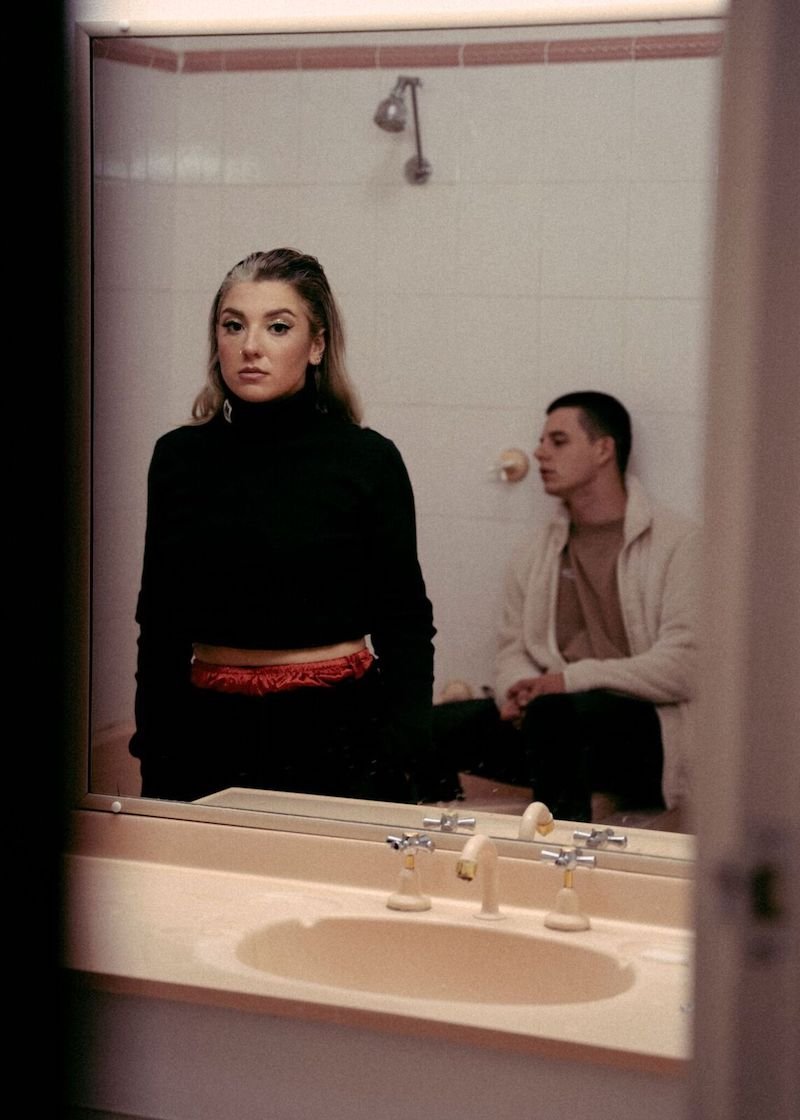 Evangeline + LOVER press photo in the bathroom