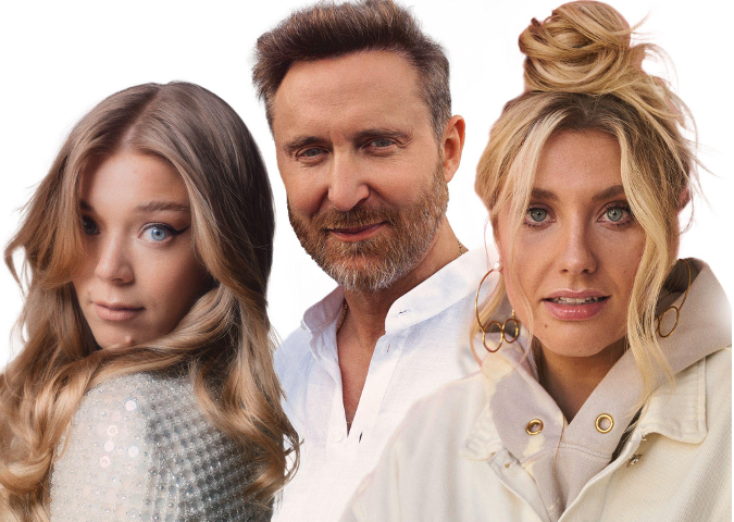 David Guetta, Becky Hill, and Ella Henderson press photo