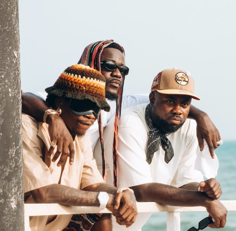 KJ Spio & Oxlade & Sarkodie press photo