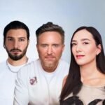 David Guetta, Maddison Love, and Alesso composite