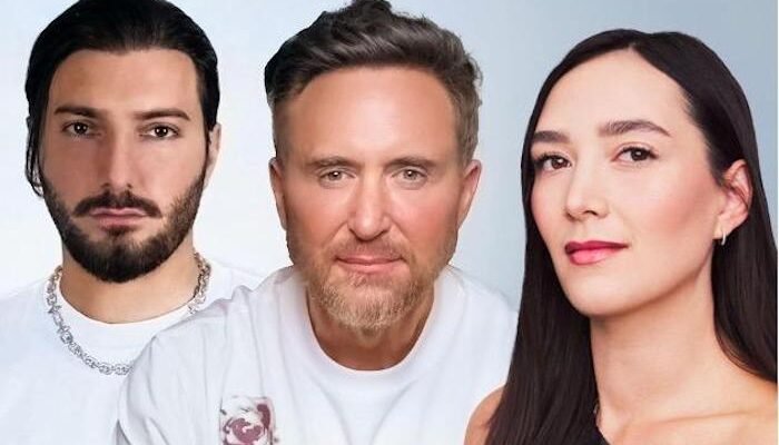 David Guetta, Maddison Love, and Alesso composite